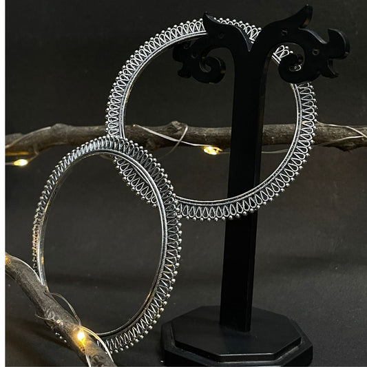 Artificial Silver Bangle Bracelet with Floral Engraving