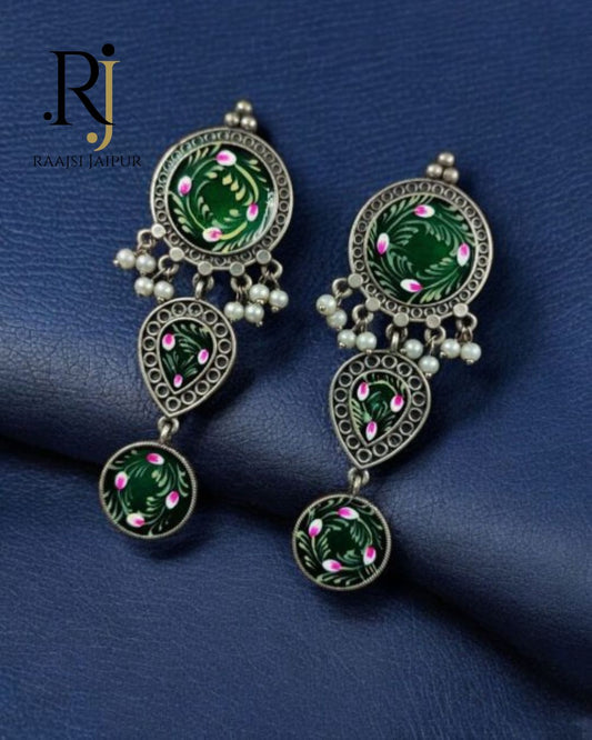 Traditional Hand-Painted Indian Earrings – Oxidized Silver Replica Jewelry
