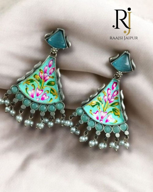 Vibrant Hand-Painted Earrings with Monalisa Stone – Exquisite Handcrafted Jewelry