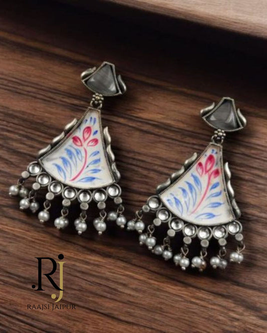 Artisan Hand-Painted Earrings with Monalisa Stone – Unique Colorful Jewelry