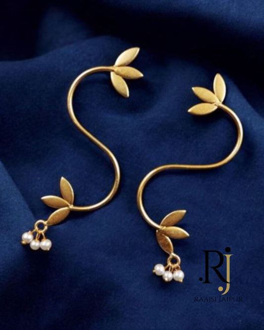 Handmade Leaf Style Gold-Plated Earrings with Pearls | Party Wear Jewelry